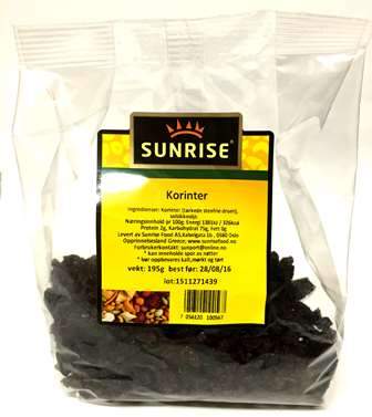 Korinter - rosiner- 12x195 g – sunrisefood