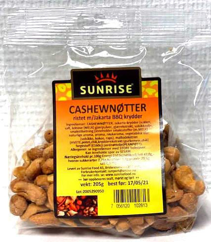 Cashewnøtter ristet m/ jakarta bbq krydder - 12x205 g