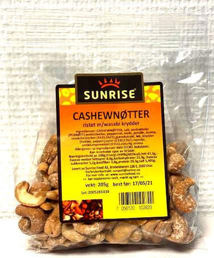Cashewnøtter ristet m/ wasabi krydder - 12x205 g