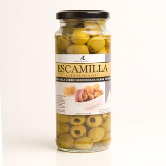Grønn oliven u/sten m/ansjos smak-  24x350 gr