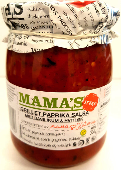 Mama's paprika salsa m/basilikum og hvitløk, stark-12x550 gr